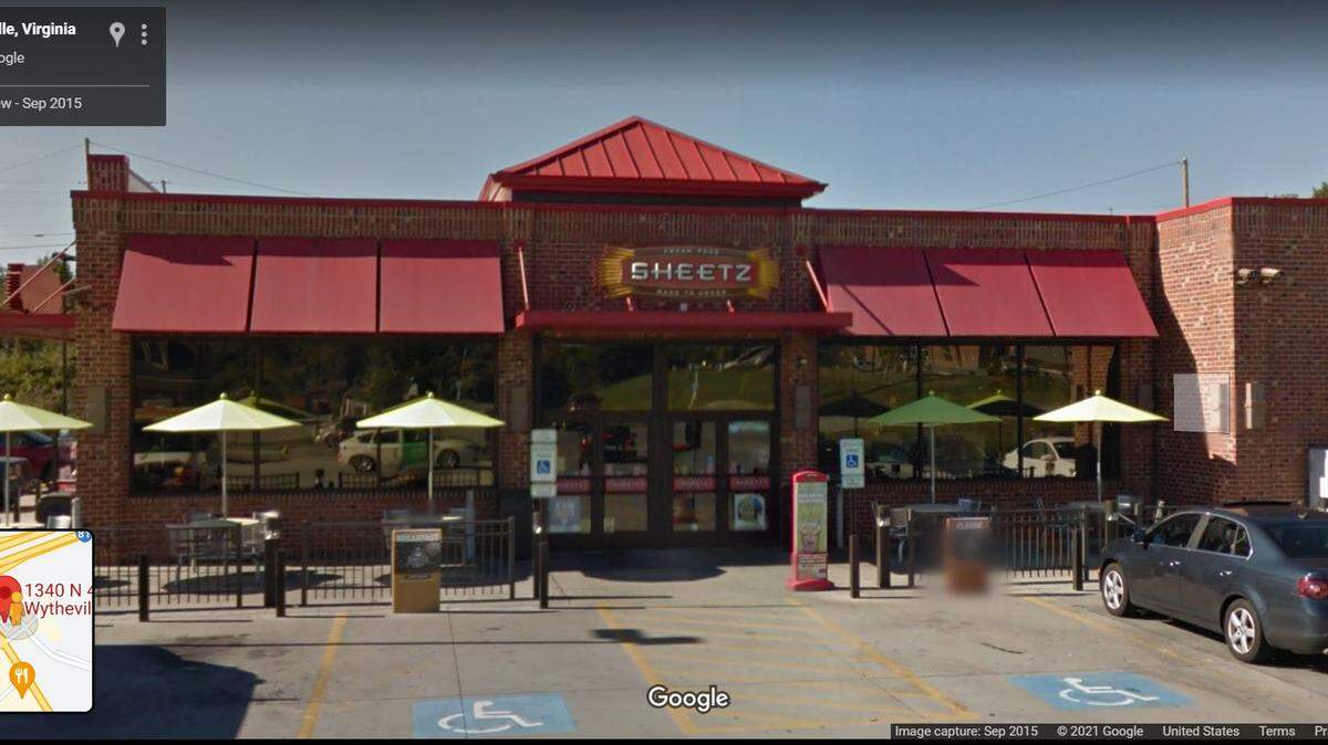 A screen grab from Google Maps shows a street view of the Sheetz convenience store in Virginia where a man is accused of setting a fire after his credit card was declined.