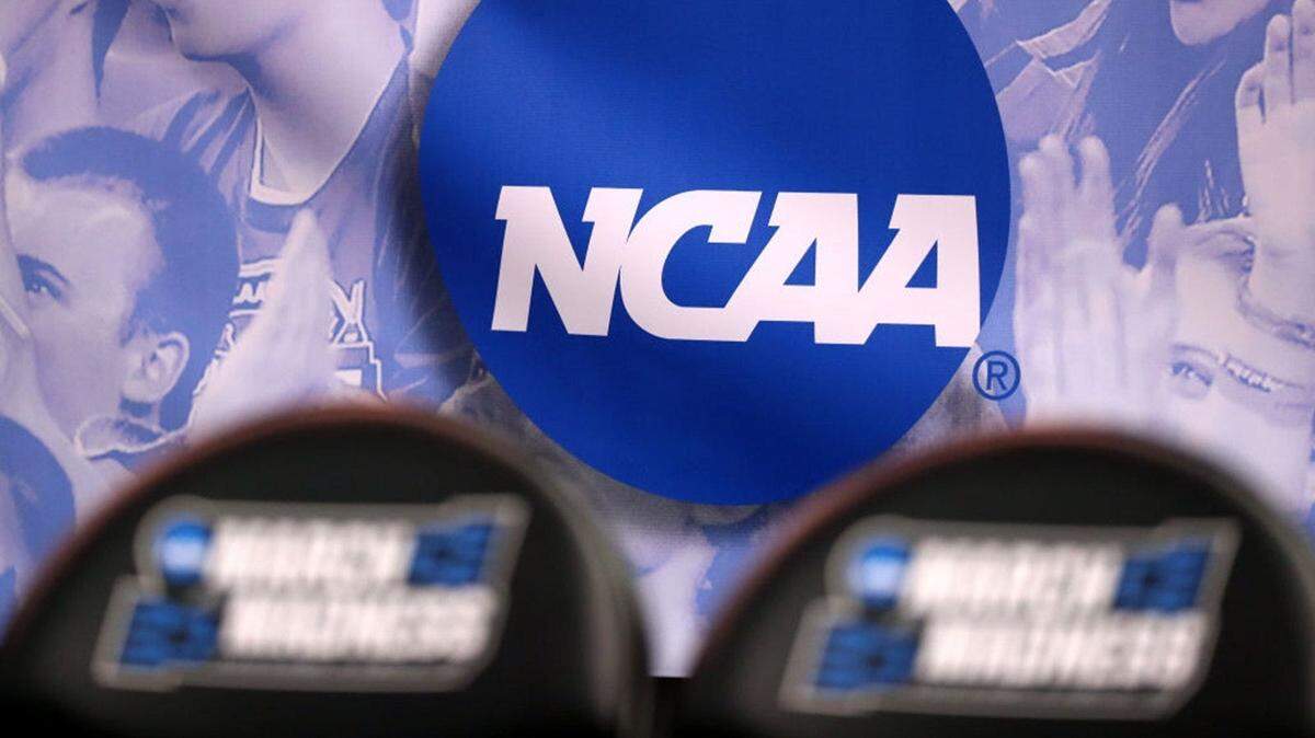 The NCAA logo is displayed during the 2017 NCAA Tournament at Vivint Smart Home Arena on March 16, 2017 in Salt Lake City. (Photo by Christian Petersen/Getty Images/TNS)