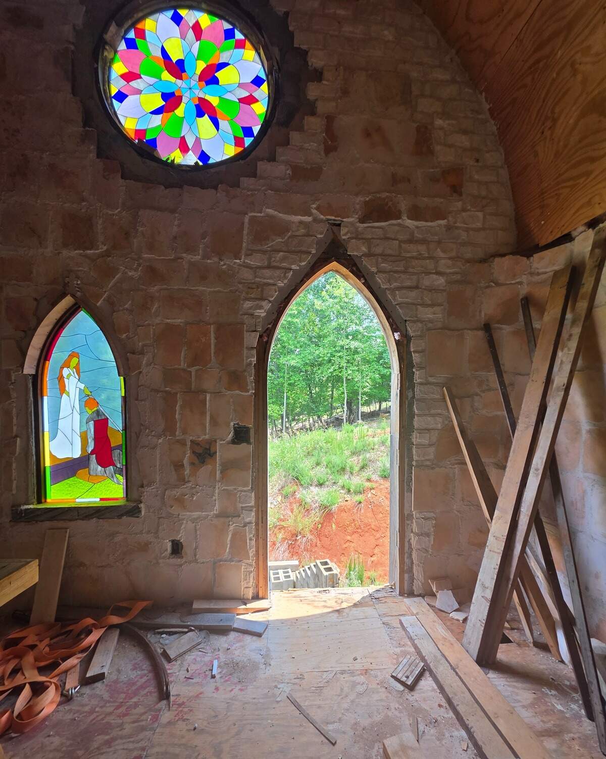 castleout.jpg Inside the Castle Mont Rouge in Person County. Robert Mihaly, a North Carolina sculptor, has been working on the castle for about 30 years.