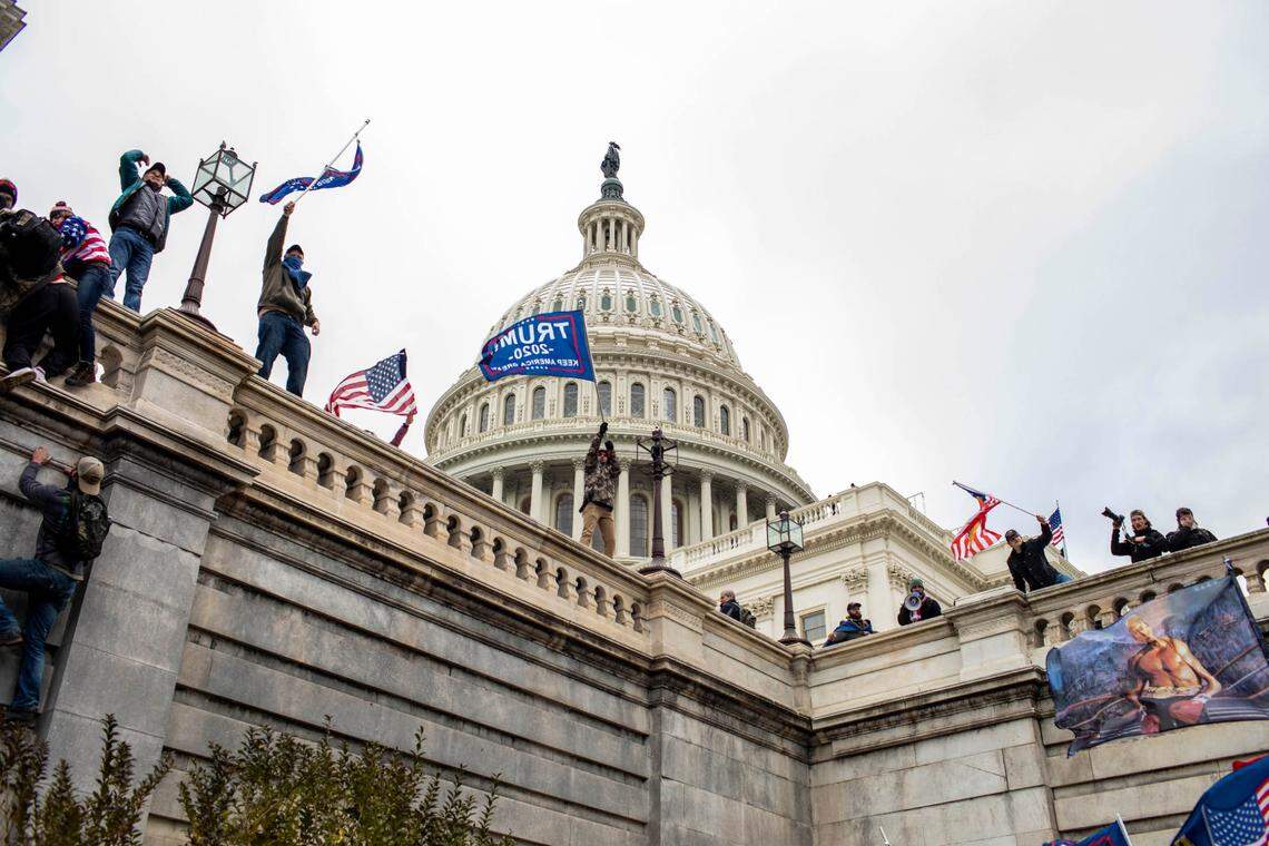 Protestors on the Capitol in Washington on Wednesday, Jan. 6, 2021. The Capitol building was placed on lockdown, with senators and members of the House locked inside their chambers, as Congress began debating President-elect Joe Biden’s victory. President Trump addressed supporters near the White House before protesters marched to Capitol Hill. (Jason Andrew/The New York Times)