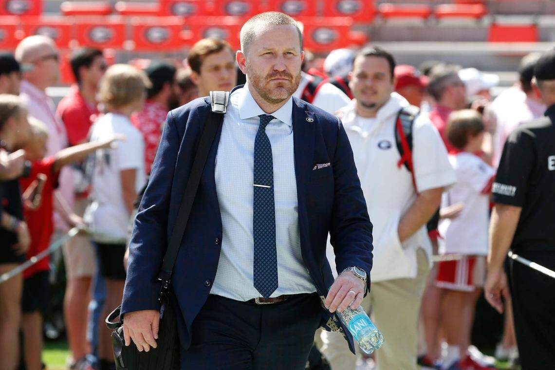 Georgia Defensive Glenn Schumann arrives before the start of a NCAA college football game against Auburn in Athens, Ga., on Saturday, Oct. 5, 2024.