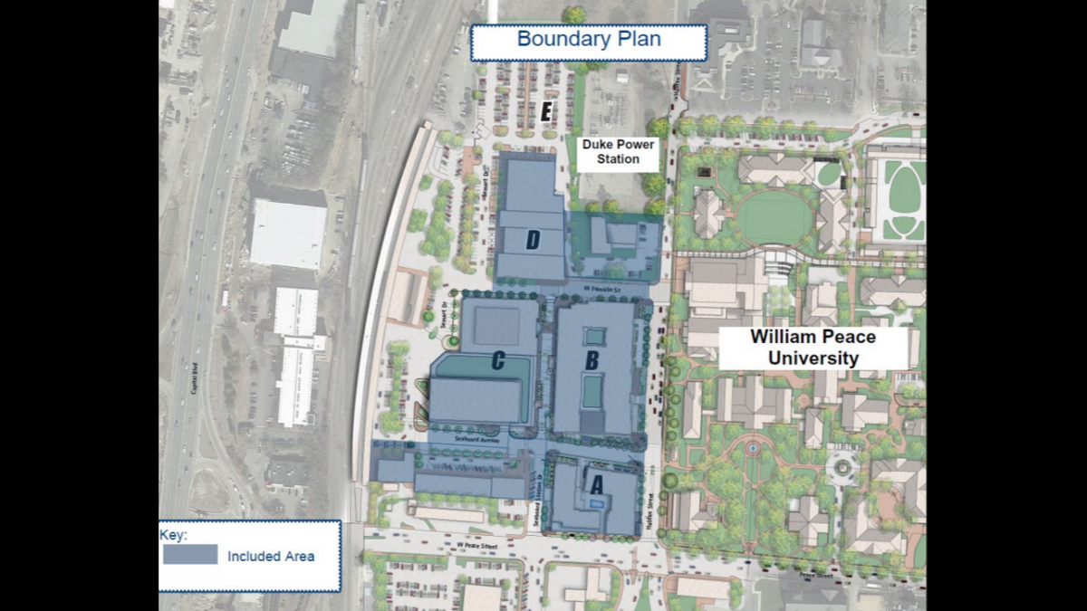 The lighter sections of Seaboard Station show the boundaries of the Seaboard Station Social District.
