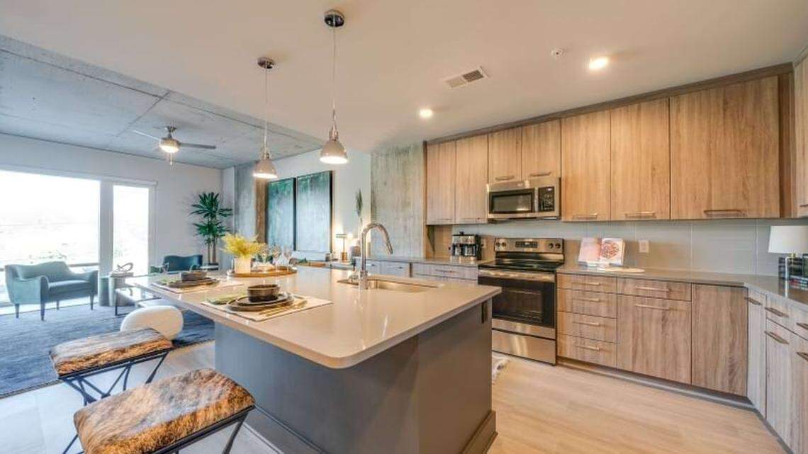 A photo of a staged apartment inside the newly rebranded Cortland Glenwood South in downtown Raleigh.