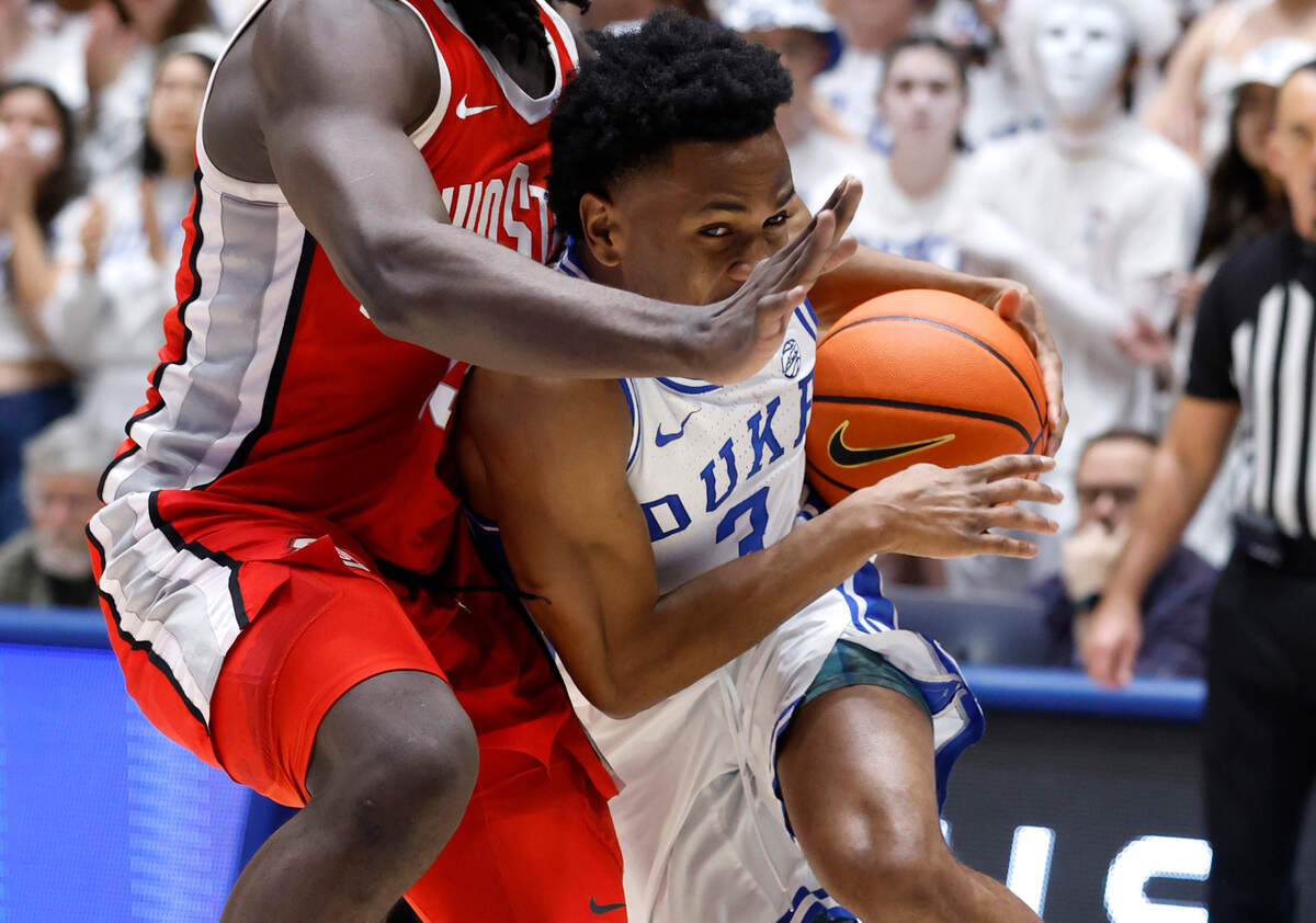 Duke’s Jeremy Roach (3) drives around Ohio State’s Isaac Likekele (13) during the first half of Duke’s game against Ohio State at Cameron Indoor Stadium in Durham, N.C., Wednesday, Nov. 30, 2022.