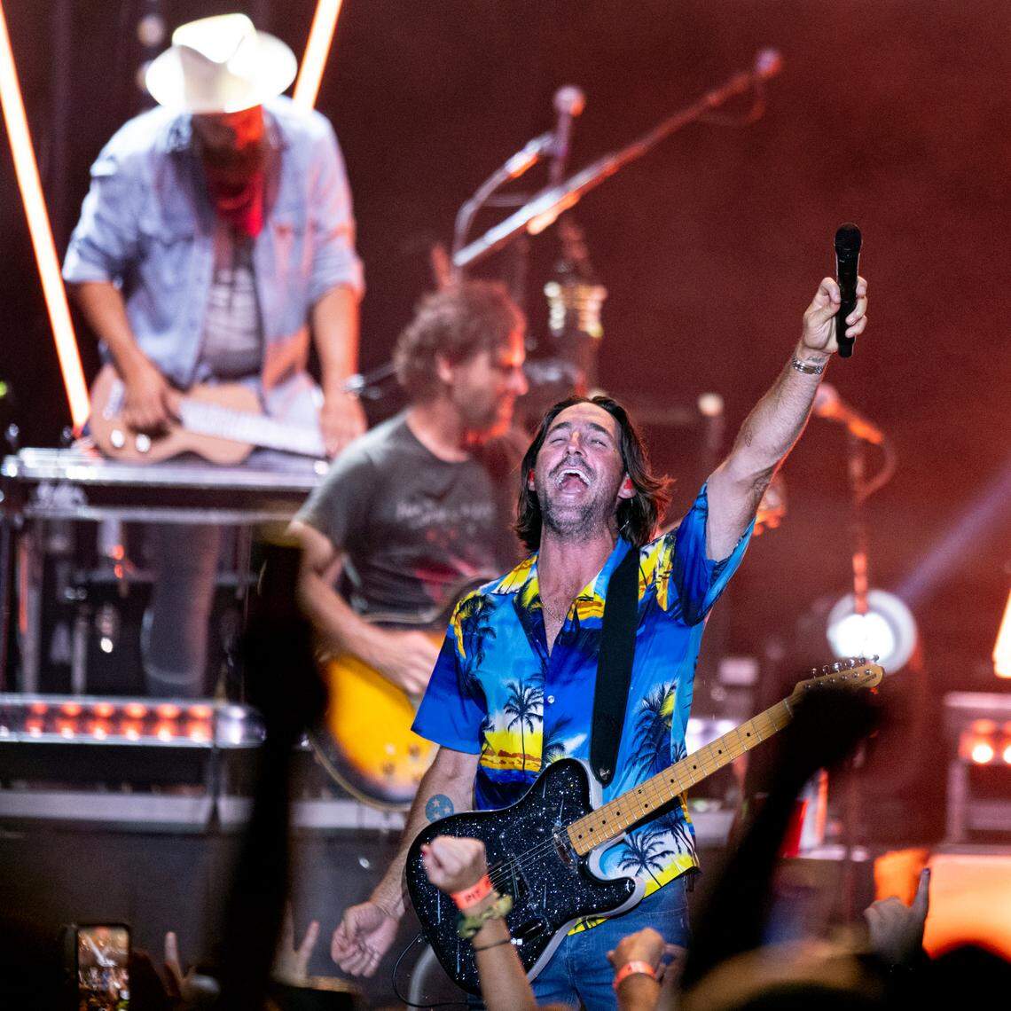 Country music star Jake Owen performs in concert at Raleigh, N.C.’s Red Hat Amphitheater, Thursday night, July 20, 2023.