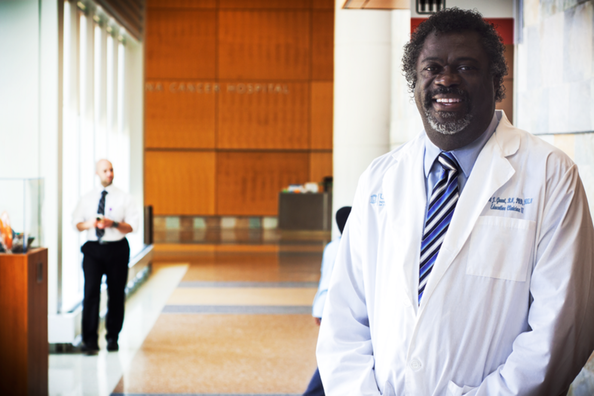 Dr. Ernest Grant in a hospital lobby.