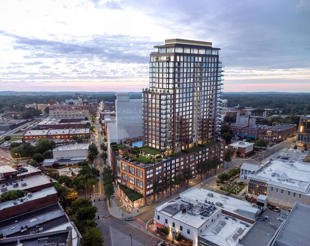 Construction began in 2022 on the high-rise development called The Novus on 400 W. Main Street in Durham’s Five Points district, one of the city’s most bustling commercial corridors.