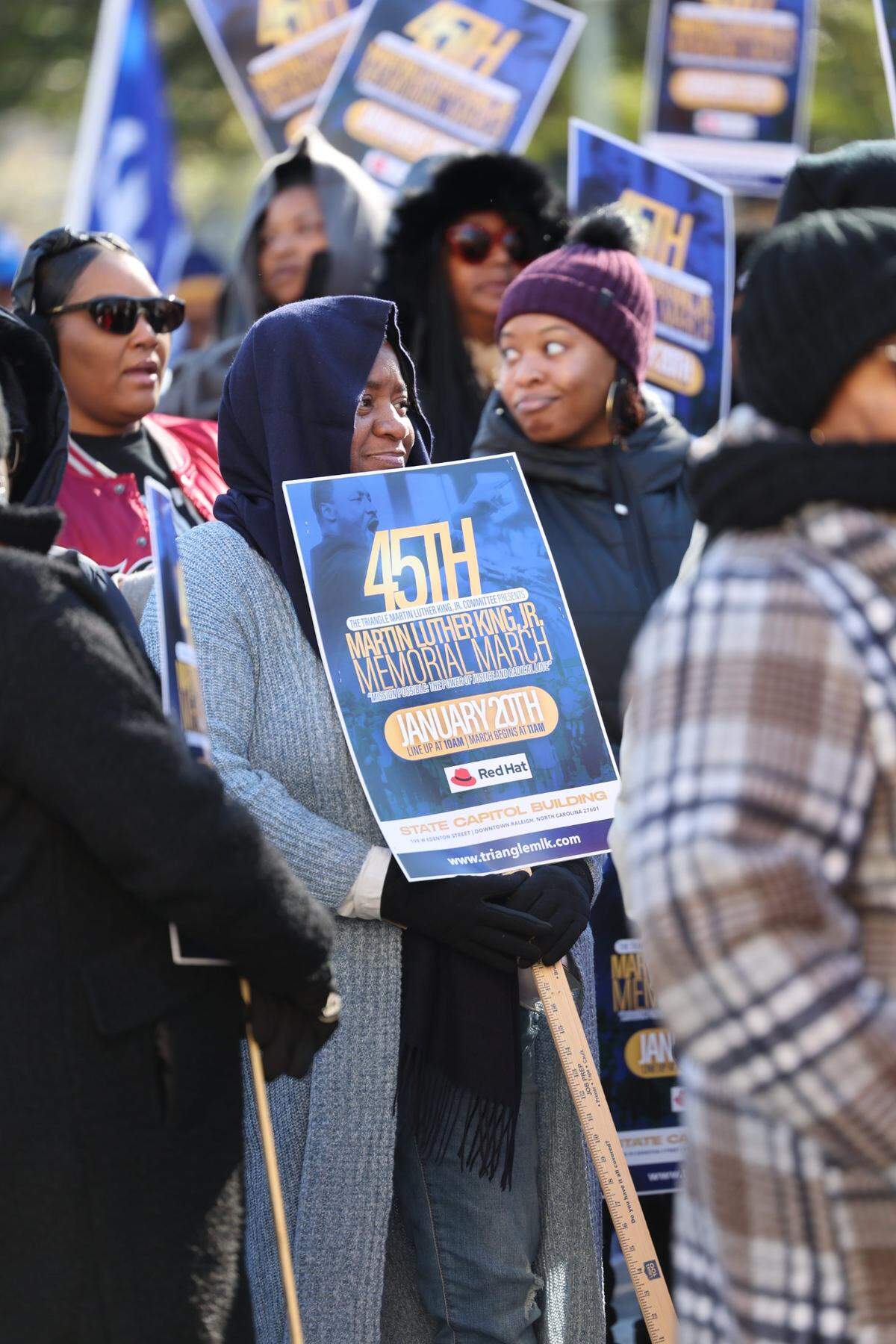 Parade-goers prepare to march during the 45th Annual Martin Luther King, Jr. Memorial March in downtown Raleigh on Monday, Jan. 20 ,2025.