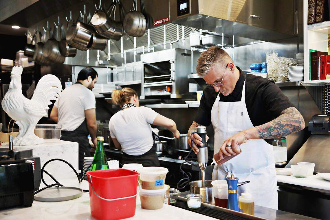 Jolie’s location next door to Crawford and Son in Raleigh is a bonus for chef Scott Crawford, right, who splits his time between the two restaurants. Jolie offers the chef’s contemporary take on French cuisine in a setting as pretty as its name.