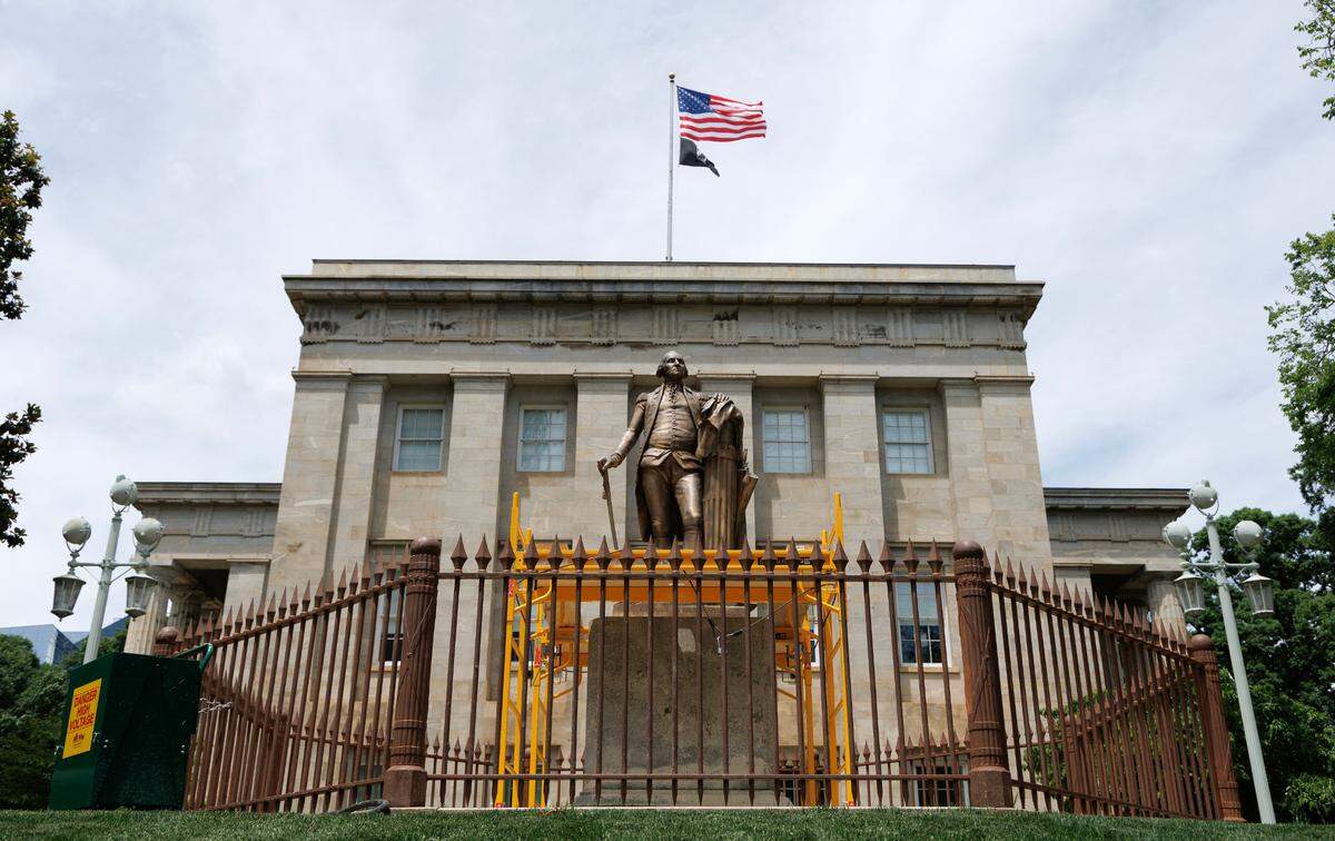 The statue of George Washington at the North Carolina State Capitol is undergoing a renovation.