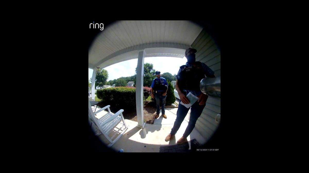 A person captured a visit from Homeland Security Investigations officers on a Ring camera at this home on Sellars Mill Road in Alamance County on June 12, 2025. Siembra NC added the information to its new OJO Obrero app.
