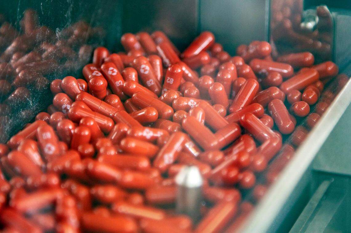 This image provided by Merck & Co. shows the company’s new antiviral medication, Molnupiravir, one of two antiviral drugs being rolled out nationwide. The other pill is Paxlovid, made by Pfizer.(Merck & Co. via AP)