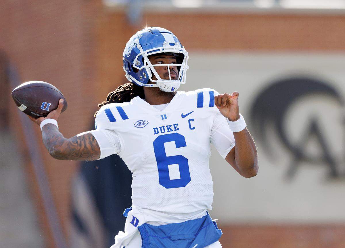 Duke quarterback Maalik Murphy looks to pass during the second half of the Blue Devils’ 23-17 win over Wake Forest at Allegacy Stadium on Saturday, Nov. 30, 2024, in Winston-Salem, N.C.