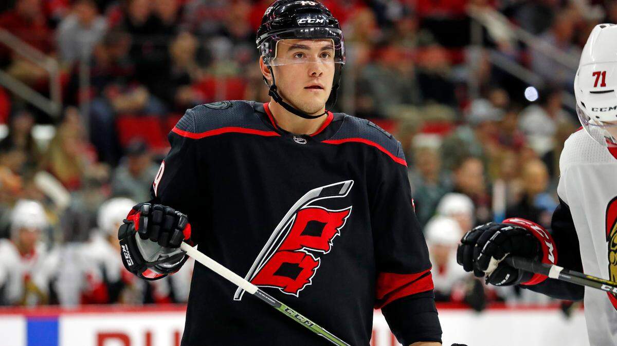 Carolina Hurricanes’ Micheal Ferland (79) waits for a face-off against the Ottawa Senators during the first period of an NHL hockey game, Friday, Jan. 18, 2019, in Raleigh, N.C. (AP Photo/Karl B DeBlaker)