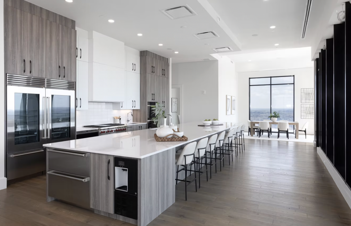 A peek at the chef’s kitchen inside the 4,600-square-foot penthouse suite in Durham’s The Novus, which is currently listed for $5.99 million.
