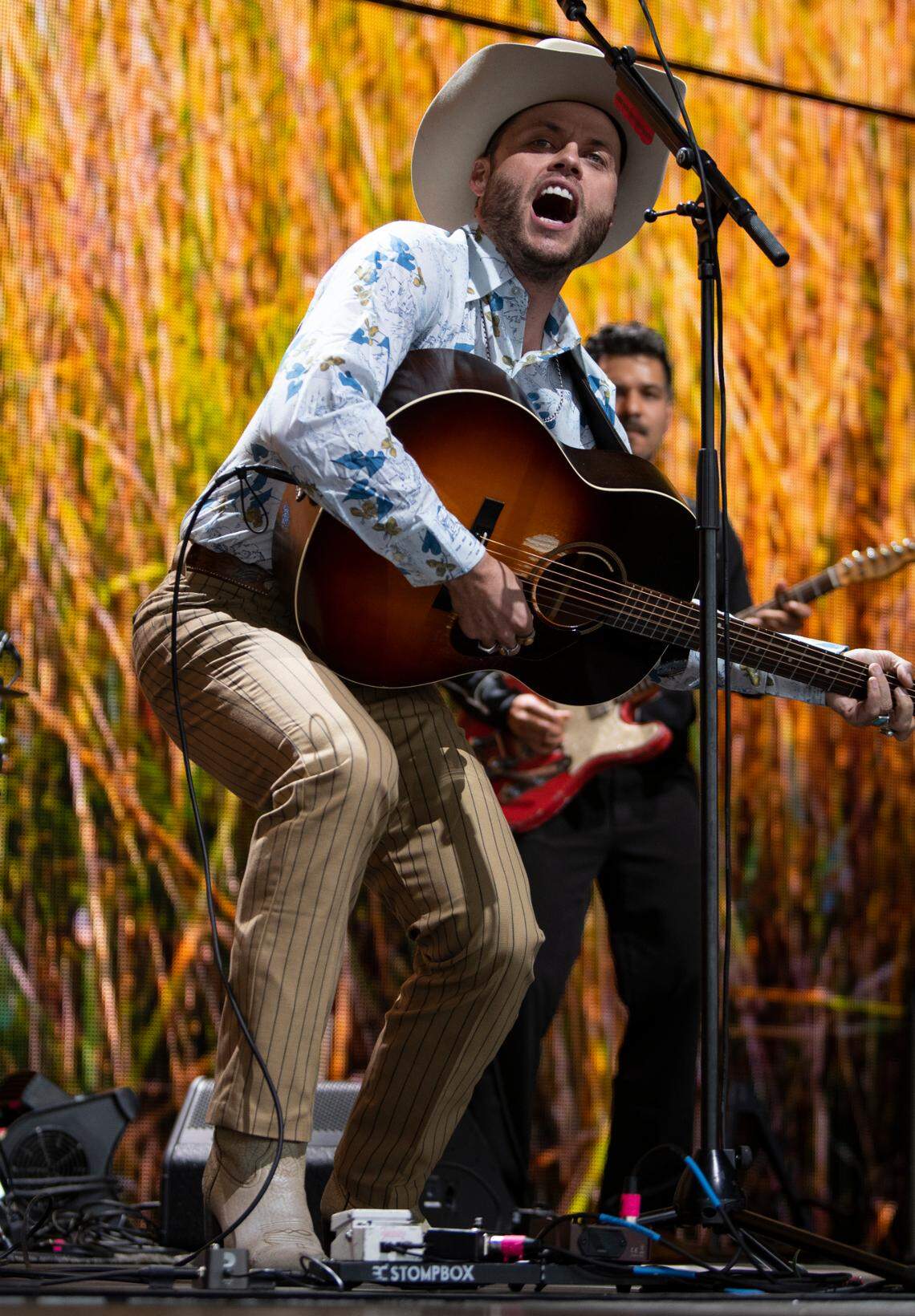Charley Crockett performs at Farm Aid at Raleigh, N.C.’s Coastal Credit Union Music Park at Walnut Creek, Saturday, Sept. 24, 2022.