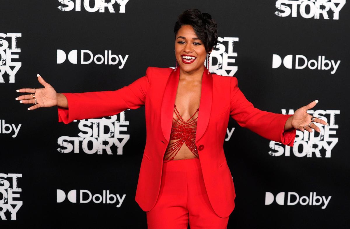 Ariana DeBose, a cast member in “West Side Story,” poses at the premiere of the film, Dec. 7, 2021, at the El Capitan Theatre in Los Angeles.
