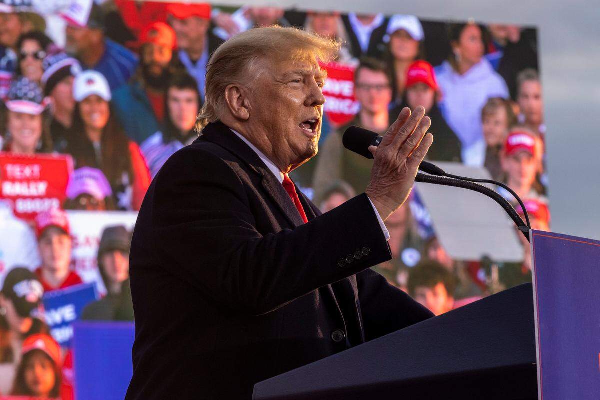 Former President Donald Trump speaks during a rally in Selma Saturday, April 9, 2022.