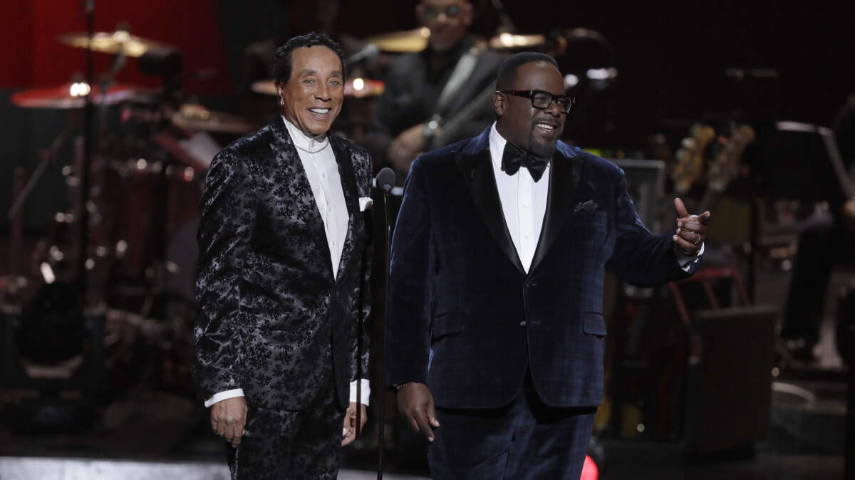 Smokey Robinson, left, and Cedric the Entertainer host “Motown 60: A Grammy Celebration.”