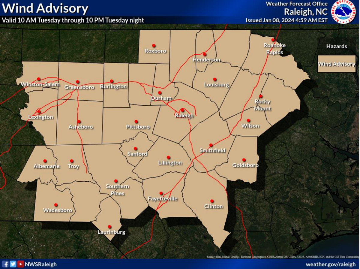 Much of the state will be under wind advisories on Tuesday as a storm moves across the state.