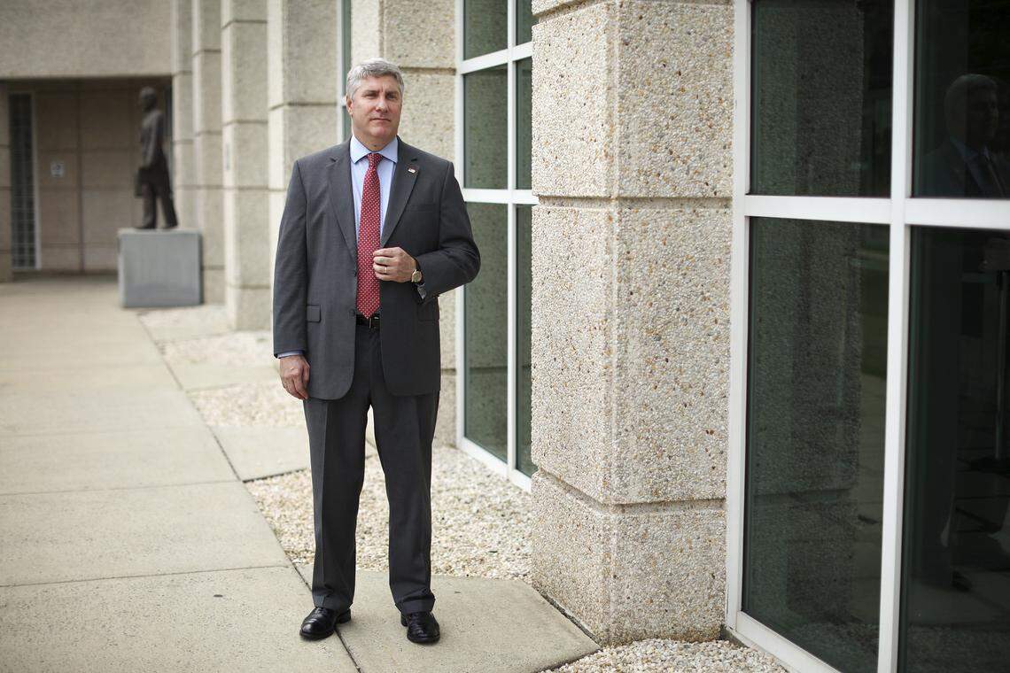 Pat Nadolski, the Republican district attorney in Alamance County, outside the Alamance County criminal courts building in Graham, N.C., July 25, 2018. Twelve people who voted in the 2016 election while still on felony probation or parole are now being prosecuted in Alamance County. Regarding these charges of illegal voting, Nadolski says, “You can’t do it. If we have clear cases, we’re going to prosecute.”