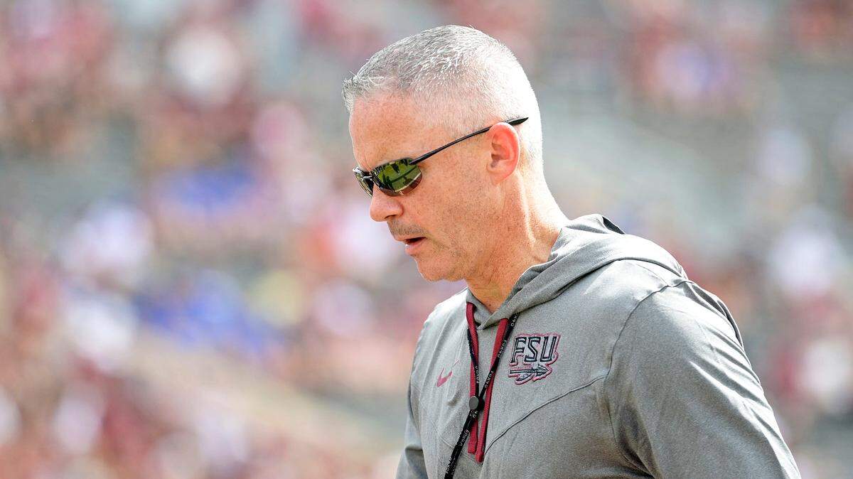 Sep 14, 2024; Tallahassee, Florida, USA; Florida State Seminoles head coach Mike Norvell before a game against the Memphis Tigers at Doak S. Campbell Stadium.