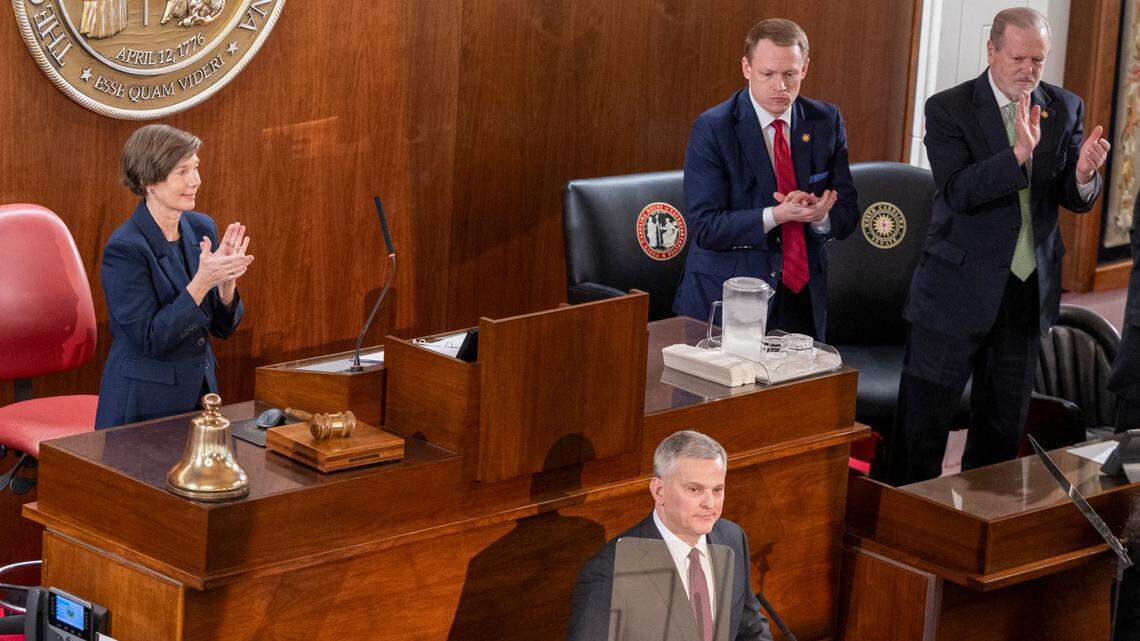 Gov. Josh Stein delivers his State of the State address to a joint session of the General Assembly on Wednesday, March 12, 2025, in the House chamber of the Legislative Building.