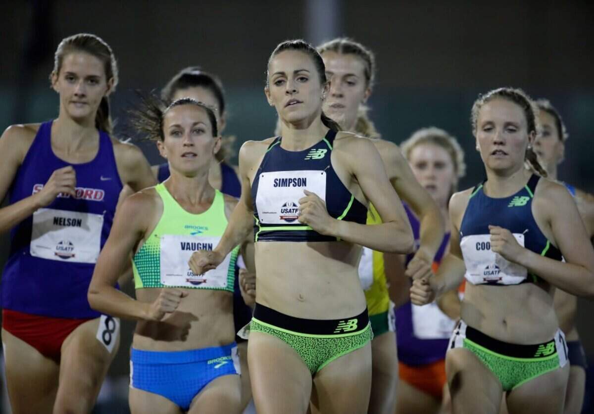 SACRAMENTO, CA - JUNE 22: Jenny Simpson runs in the Women's 1500 Meter opening round during Day 1 of the 2017 USA Track & Field Championships at Hornet Satdium on June 22, 2017 in Sacramento, California. (Photo by Andy Lyons/Getty Images)