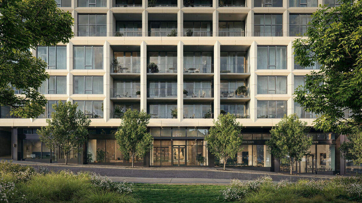 An exterior rendering of One Nash Square, the newly scaled back 20-story luxury residential tower rising at 217 W. Martin St. in downtown Raleigh.