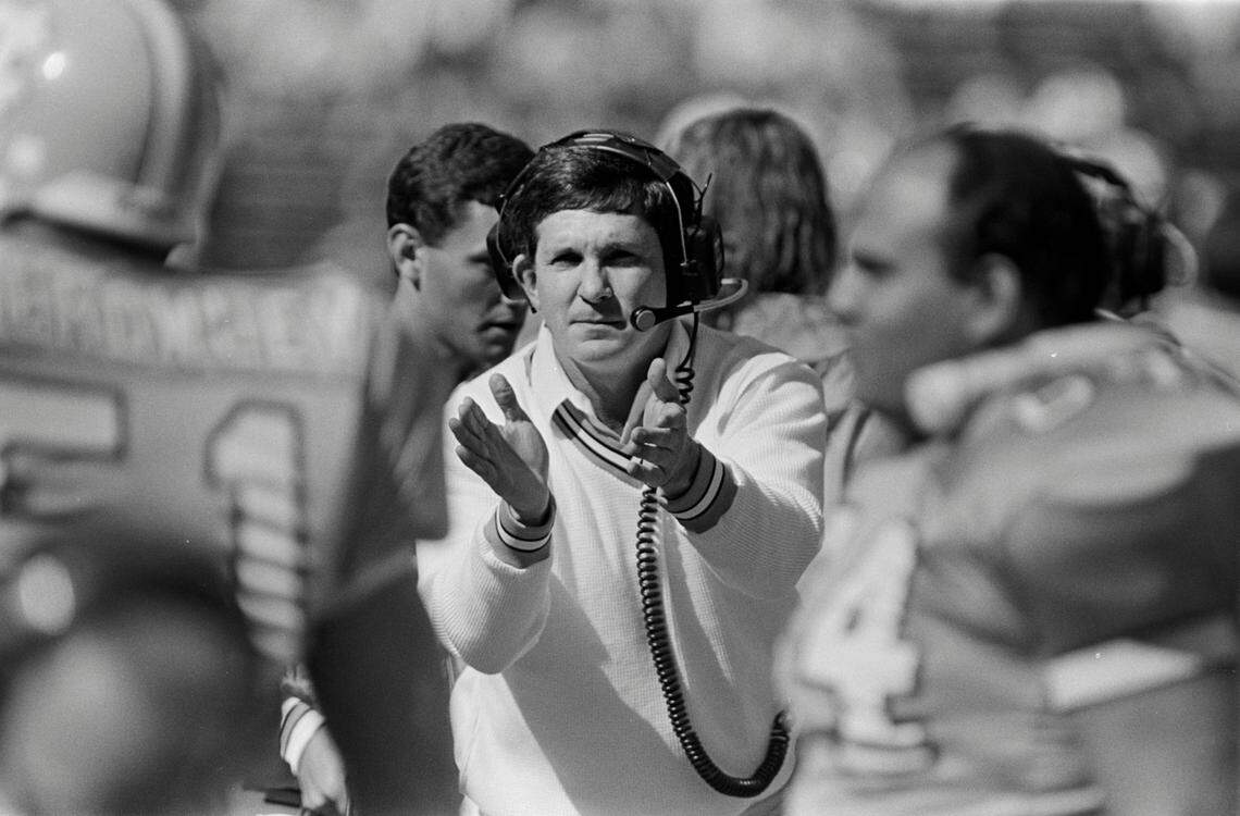 UNC football coach Mack Brown on the sidelines during the 1989 season.