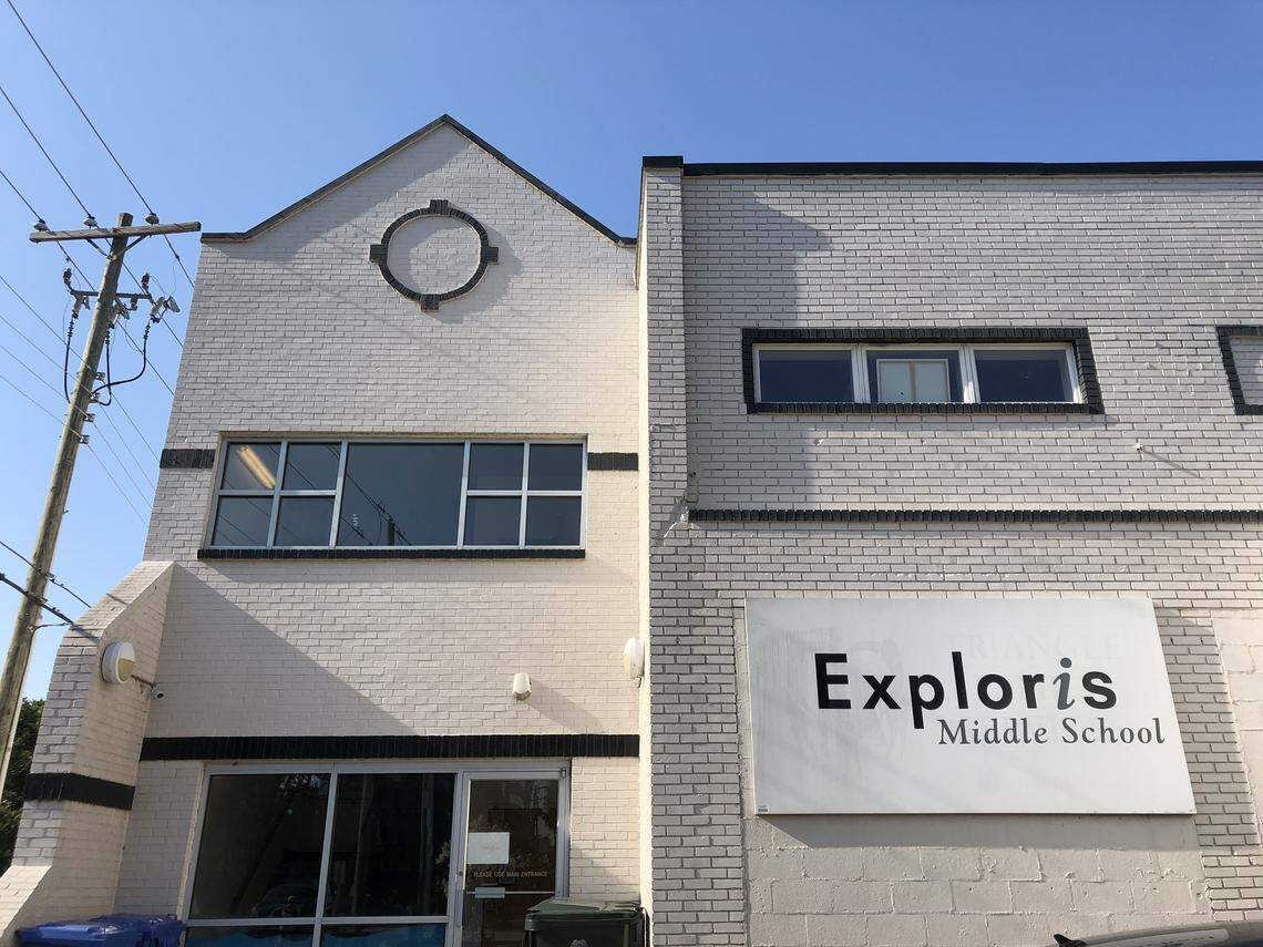 The exterior of the middle school campus of The Exploris School on Hillsborough and West Morgan Streets downtown.