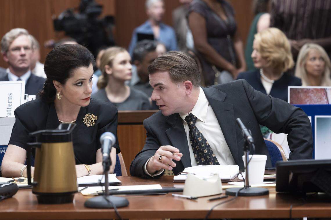 Parker Posey as Freda Black and Cullen Moss as Jim Hardin in the HBO Max series “The Staircase.”