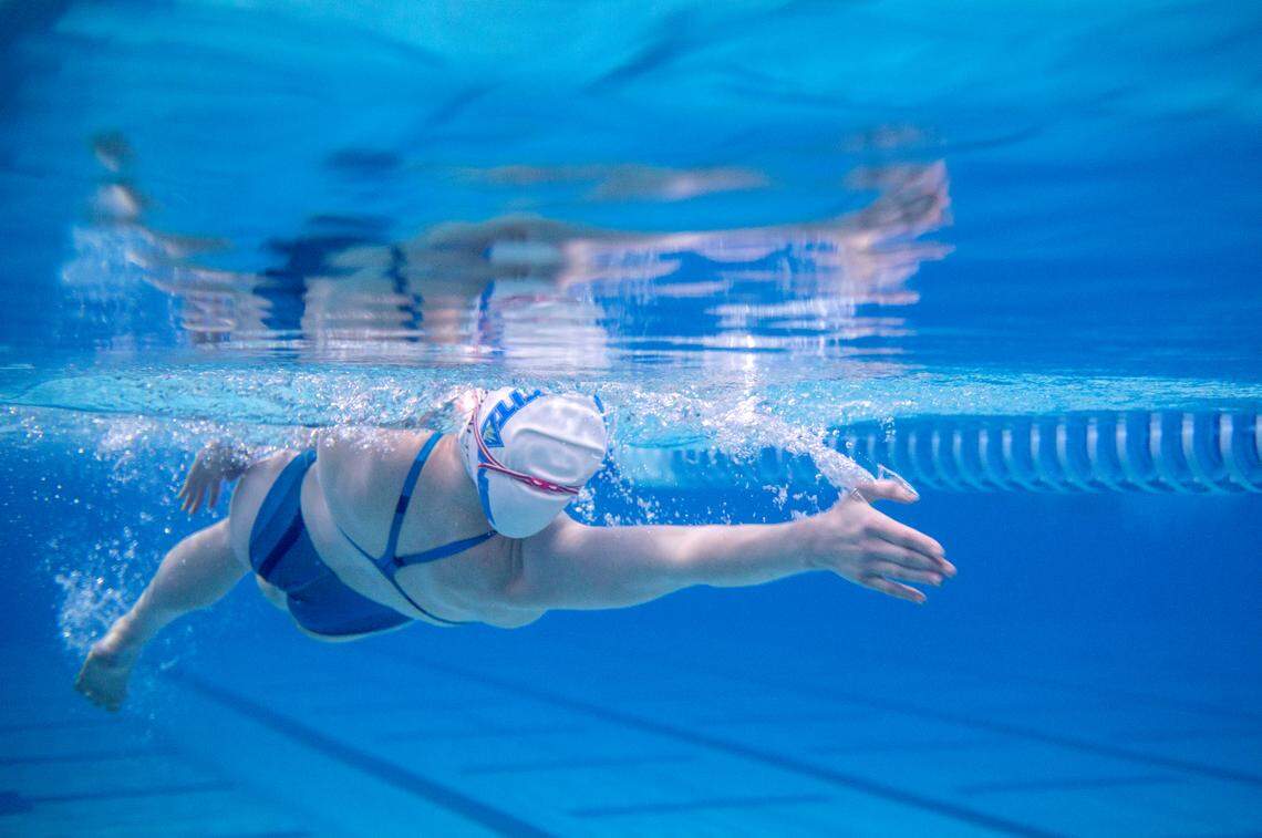 Claire Curzan, 17, of Cary, N.C., practices for the 2020 Tokyo Olympics at the Triangle Aquatic Center in Cary on June 24, 2021. Curzan will be one of the youngest athletes to compete.