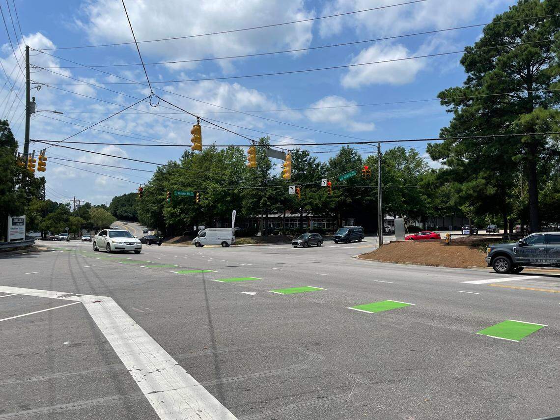 There are no crosswalks across Atlantic Avenue at the road’s intersection with East Whitaker Mill Road, leaving pedestrians unable to safely walk from Dock 1053 to Raleigh Iron Works.
