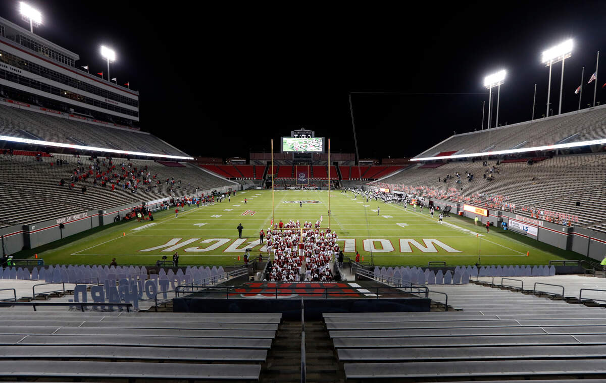 N.C. State takes the field before the Wolfpack’s game against Wake Forest at Carter-Finley Stadium in Raleigh, N.C, Saturday, Sept. 19, 2020.