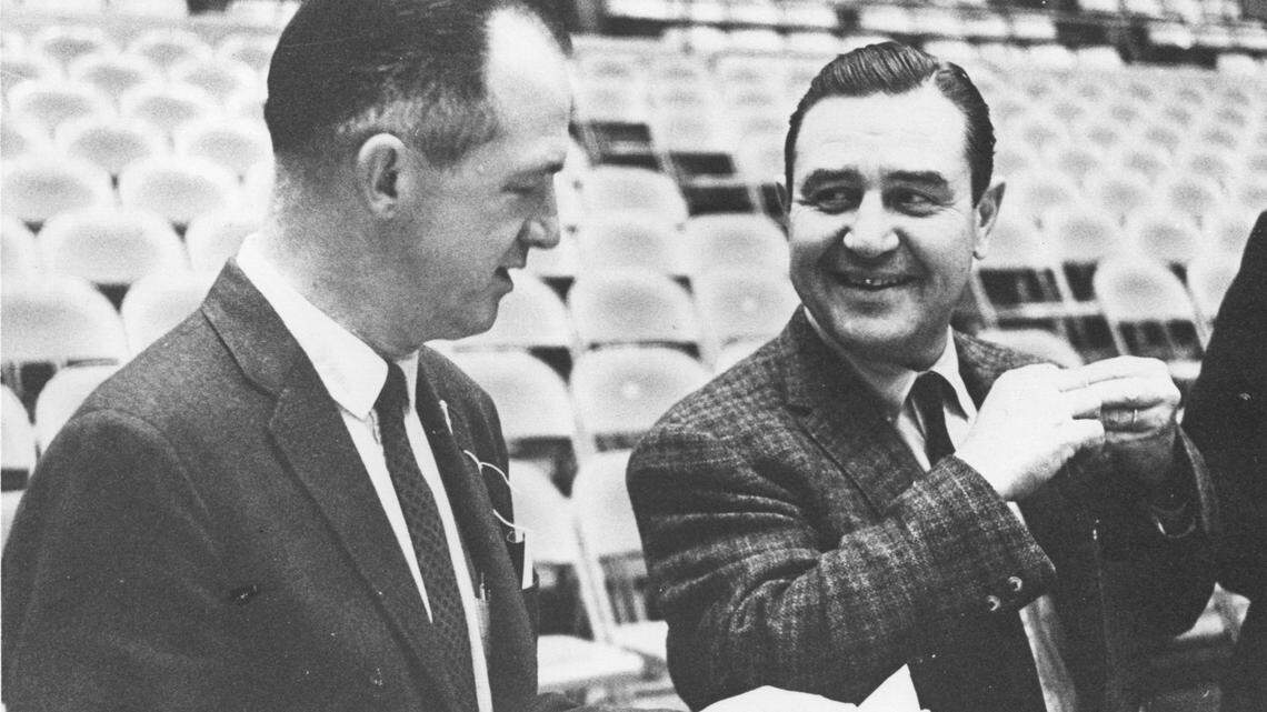 Charlie Harville, left, and ACC TV entrepreneur C.D. Chesley in 1962 in Louisville.