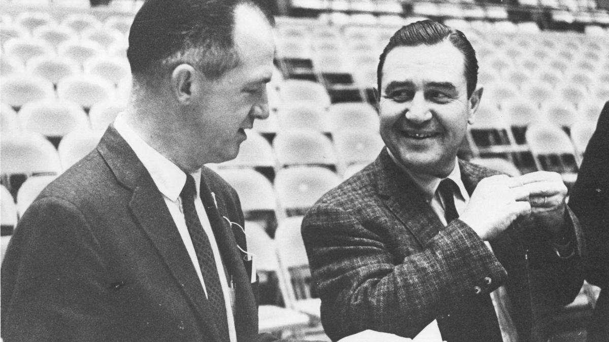 Charlie Harville, left, and ACC TV entrepreneur C.D. Chesley in 1962 in Louisville.