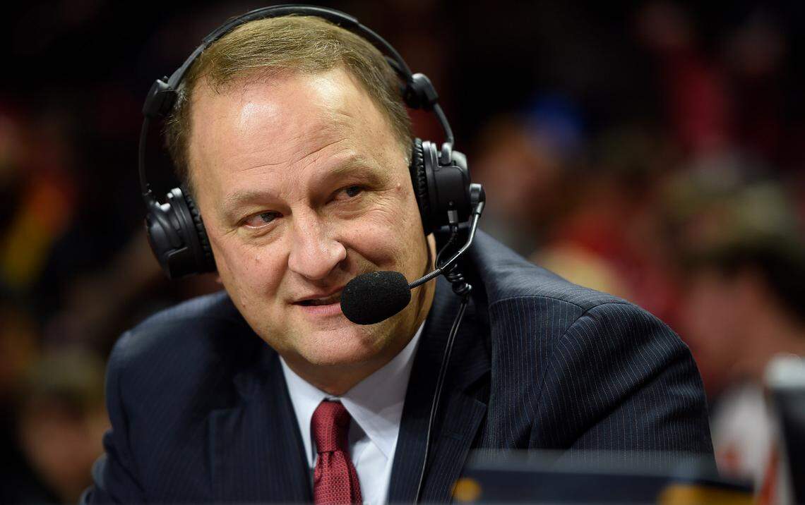 ESPN analysts Dan Dakich awaits the start of the Maryland and Indiana NCAA college basketball game, Tuesday, Jan. 10, 2017 in College Park, Md.