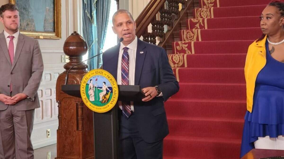 North Carolina Department of Public Safety Secretary Eddie Buffaloe talks during a news conference at the Executive Mansion in Raleigh, N.C., about establishing a  new Office of Violence Prevention in his agency.
