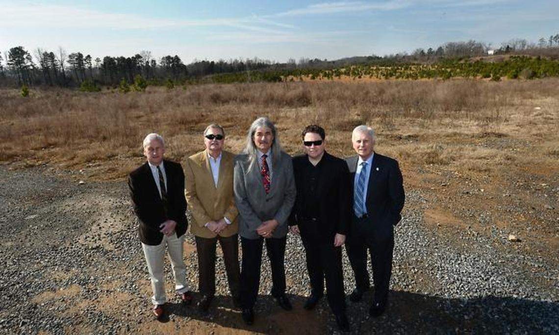 From left, Roger Holland, architect, David Dear, Cleveland County Economic Development Partnership, Bill Harris, Chief of the Catawba Nation, Wallace Cheves, businessman, and Eddie Holbrook, Vice-Chair of the Cleveland County Board of Commissioners at the site of the proposed casino in Kings Mountain Friday, Feb. 7, 2014.