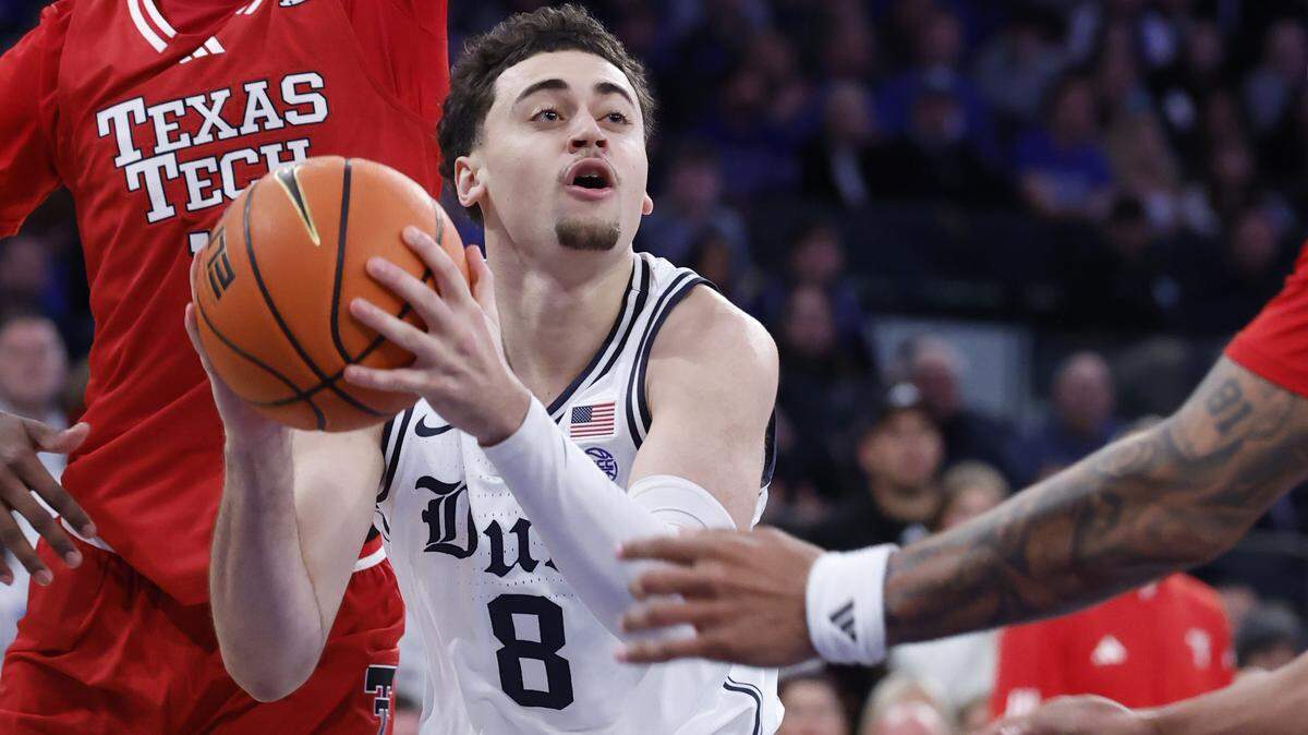 Duke’s Darren Harris (8) looks to the basket during the first half of Duke’s game against Texas Tech in the SentinelOne Classic at Madison Square Garden in New York City, N.Y., Saturday, Dec. 20, 2025.