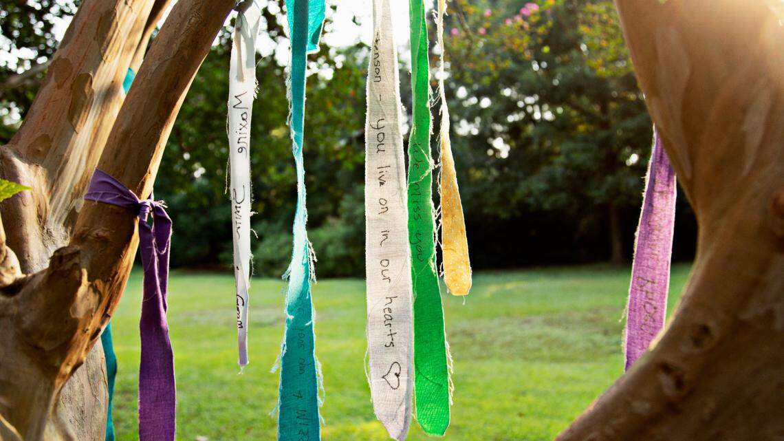 The Grove of Remembrance in Raleigh’s Oakwood Cemetery is made up of four crepe myrtles that stand side-by-side in a grassy field where families and friends can tie ribbons with the names of loved ones who have died.