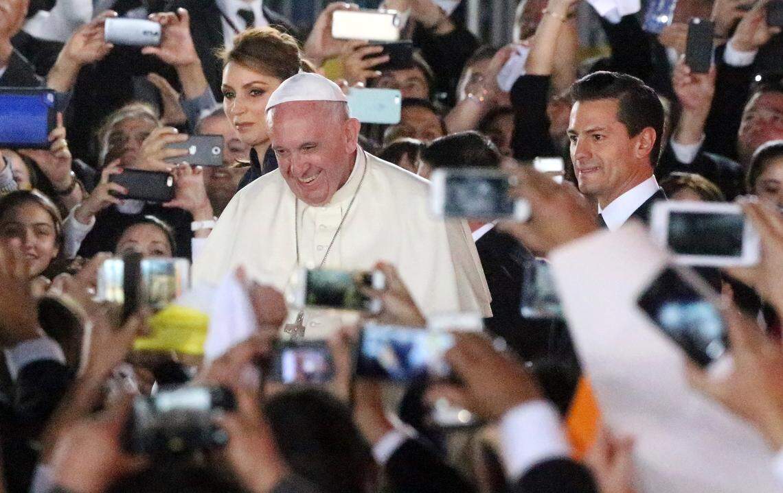 Pope Francis departs from Gonzalez Airport after a visit to Mexico.