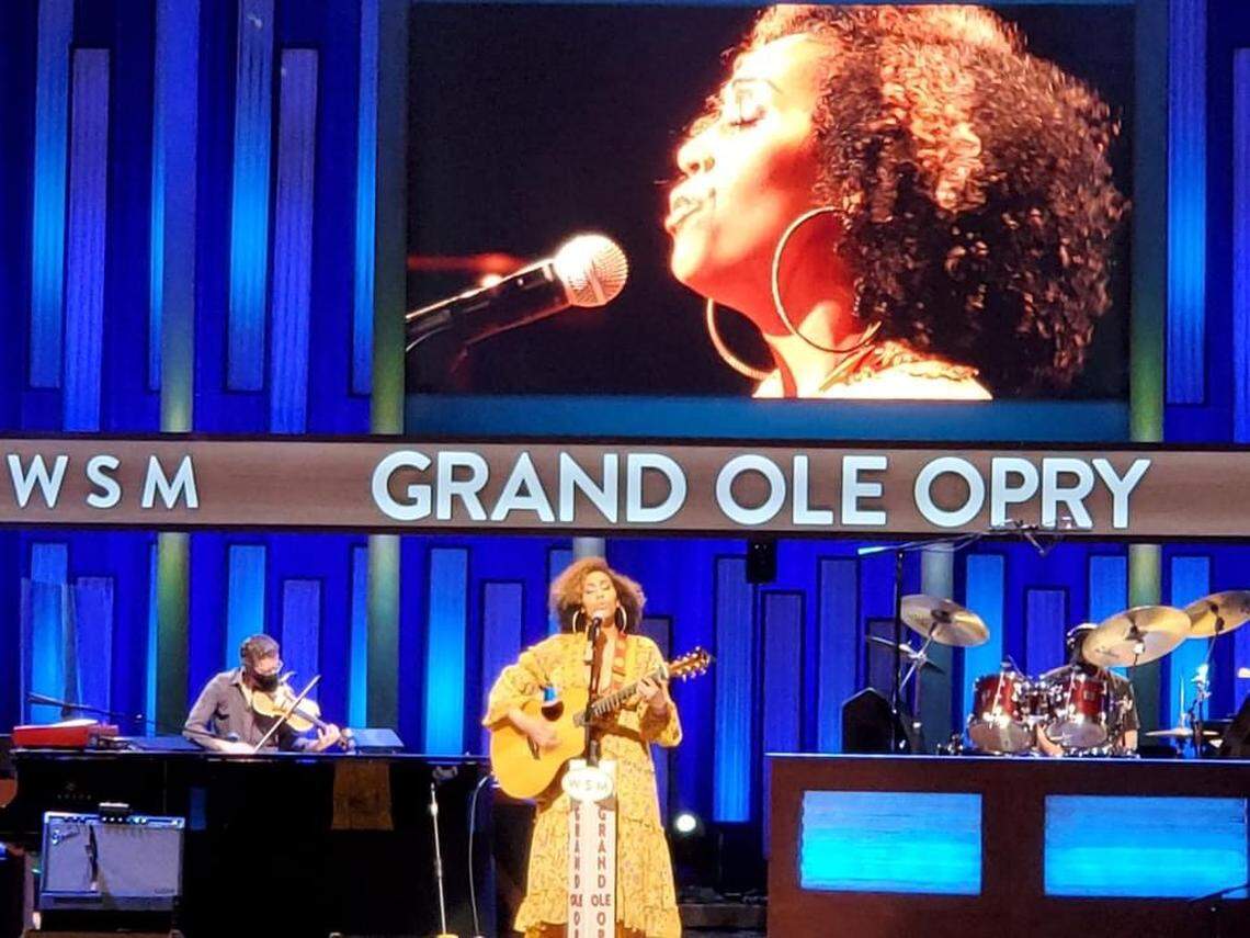 Rissi Palmer, a country artist from Durham, sings at the Grand Ole Opry in Nashville, Tennessee in March 2021.