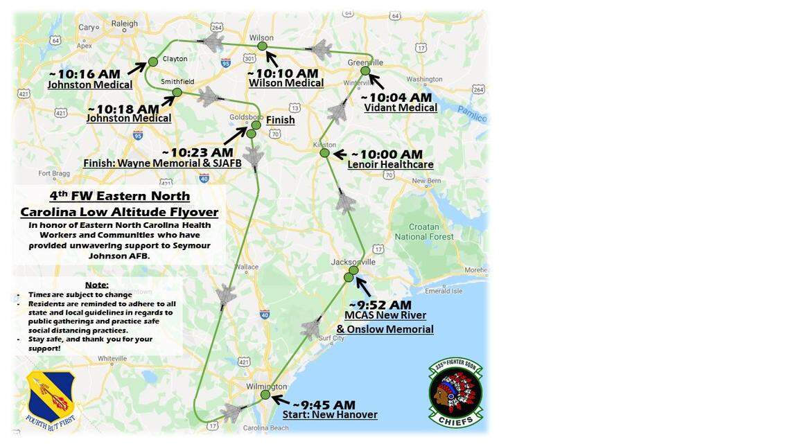 Seymour Johnson F-15 flyovers honor those fighting COVID-19 in Eastern North Carolina