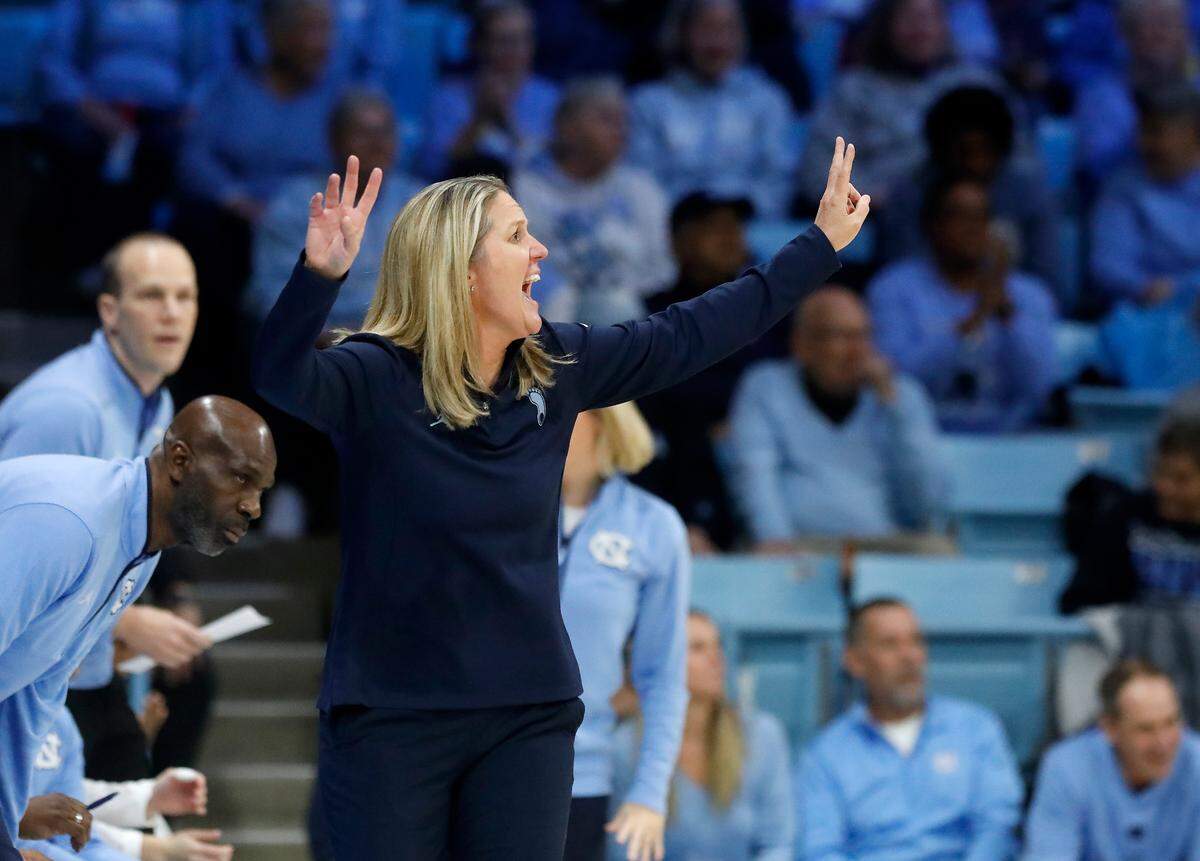 North Carolina head coach Courtney Banghart gives instructions to her team during the first half of the Tar Heels’ 72-53 win over Kentucky on Thursday, Dec. 5, 2024, at Carmichael Arena in Chapel Hill, N.C.