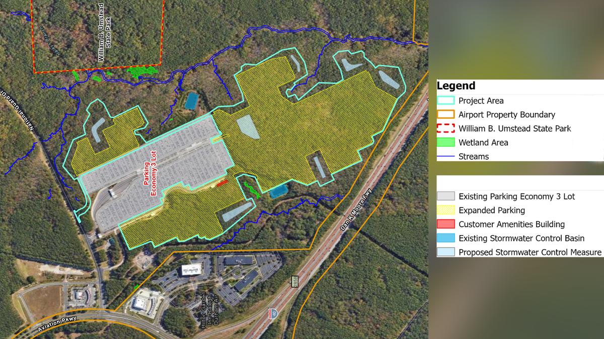 Raleigh-Durham International Airport plans to nearly trip the size of Park Economy 3, its remote parking lot between Aviation Parkway, Interstate 40 and William B. Umstead State Park.