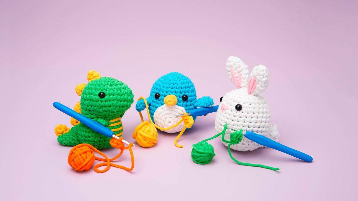 Three of the amigurumi creatures from The Woobles, a North Carolina-based crochet company. Pierre the Penguin (middle) has been a best-seller.