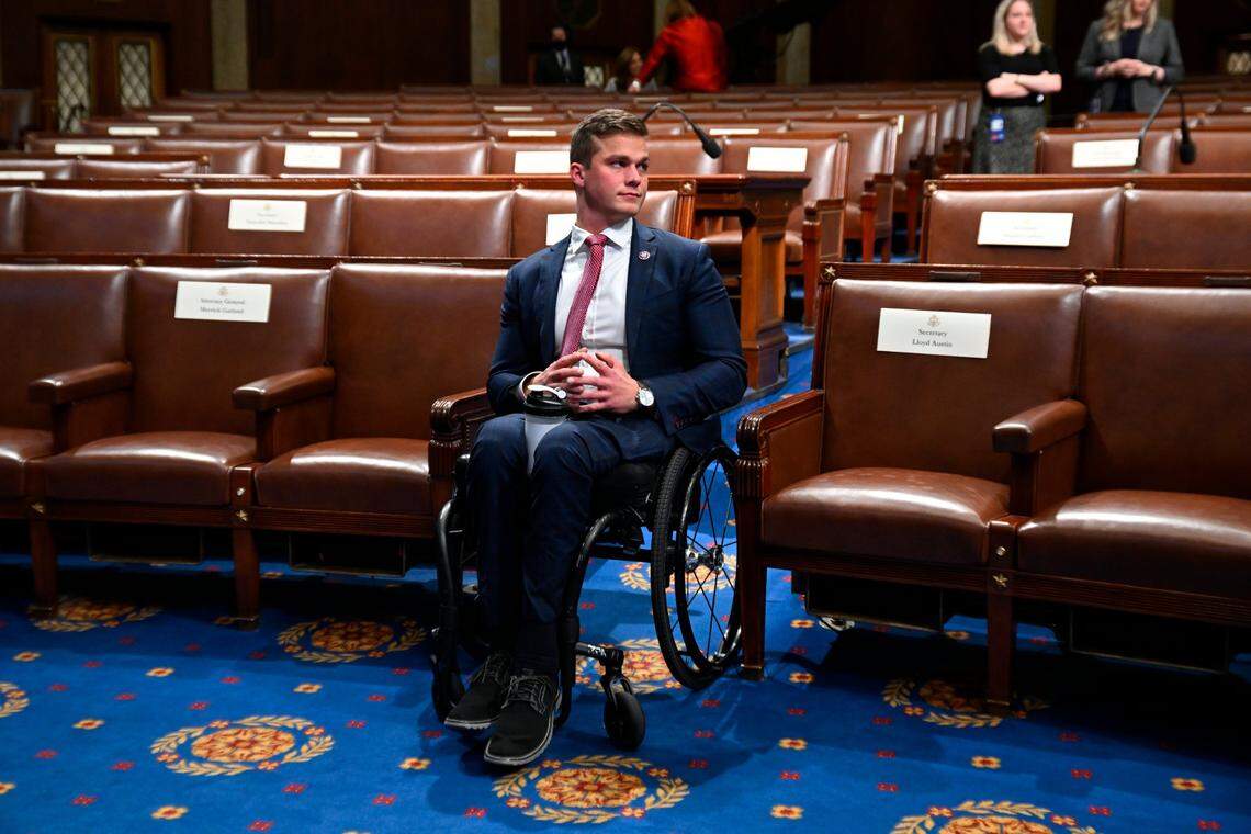 Rep. Madison Cawthorn, R-N.C., arrives in the chamber of the House of Representatives before the State of the Union address by President Joe Biden to a joint session of Congress at the Capitol, Tuesday, March 1, 2022, in Washington.