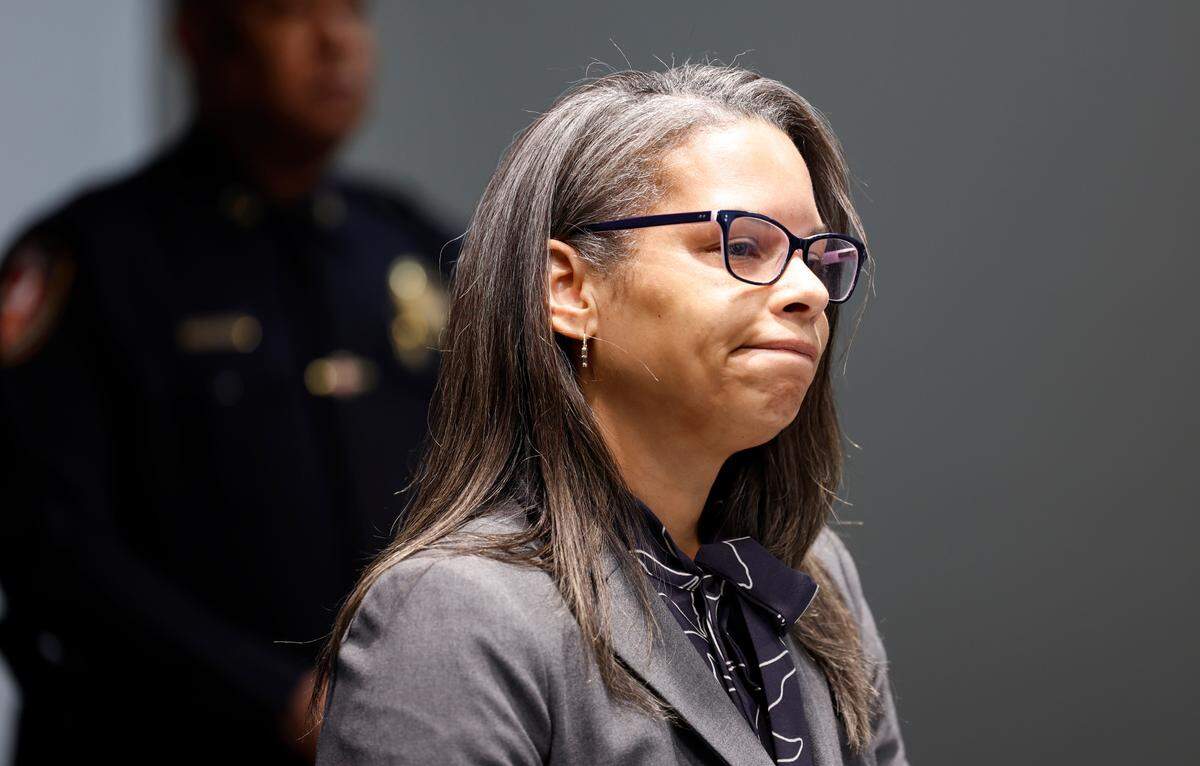 Durham Police Chief Patrice Andrews listens to a question during a press conference Friday, April 12, 2024. Chief Andrews spoke about the five people shot in Durham Thursday which included a 16-year-old boy who died at the hospital.